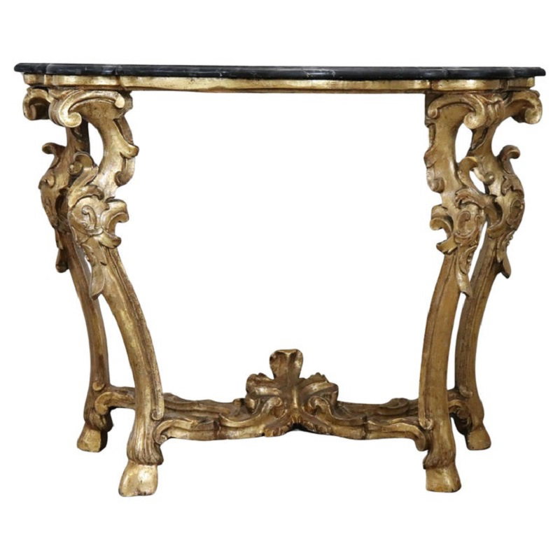 Elegante consola antiga em madeira e mármore, século XVIII